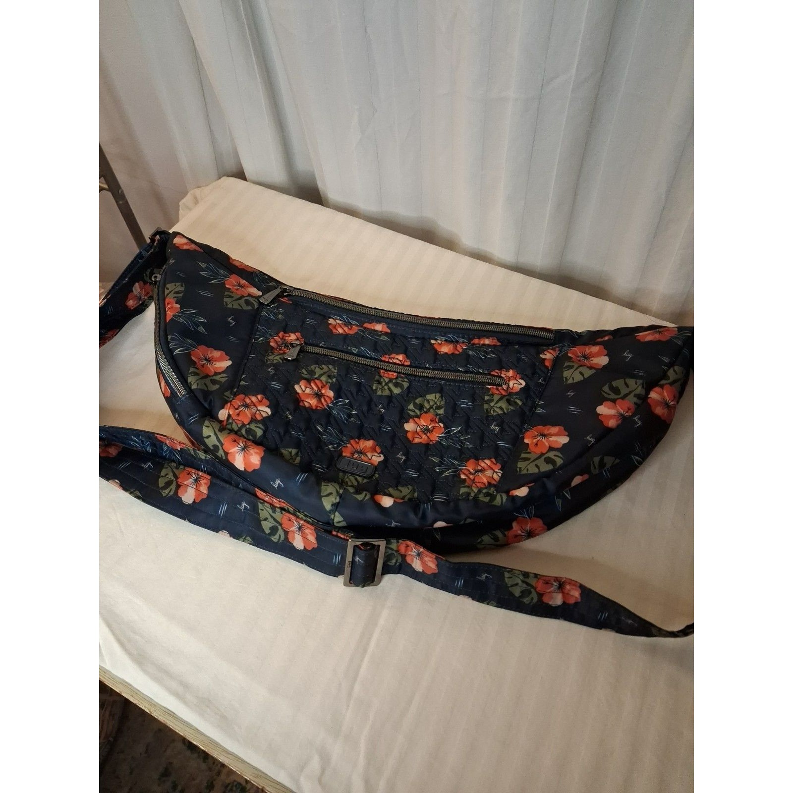 Lug Aloha Navy Blue Hippy Purse Floral Coral Pink | Crossbody Shoulder Bag Nwot